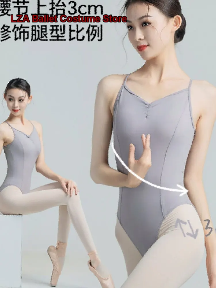 Women's Adult Ballet Leotard Art Exam Body Suit Spaghetti Strap One-Piece Dance Dress Body Suit Basic Training Gymnastics