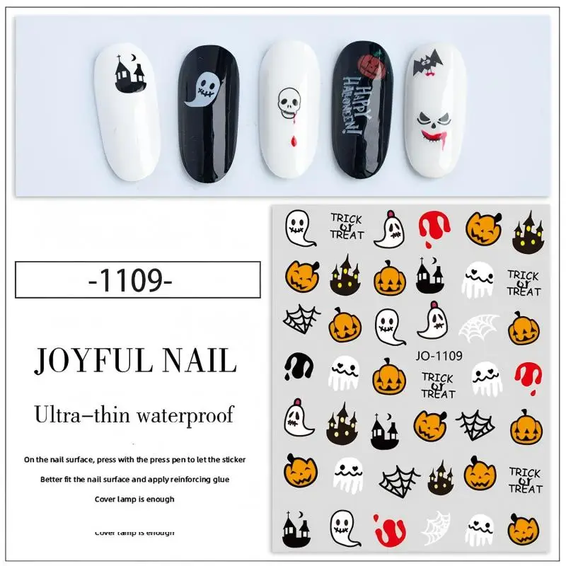 สติกเกอร์ติดเล็บลายฮาโลวีน 3 มิติ ชุดอุปกรณ์ตกแต่งเล็บ วัสดุ อุปกรณ์ ผลิตภัณฑ์ สติกเกอร์ติดเล็บลายต่างๆ สำหรับทำเล็บ