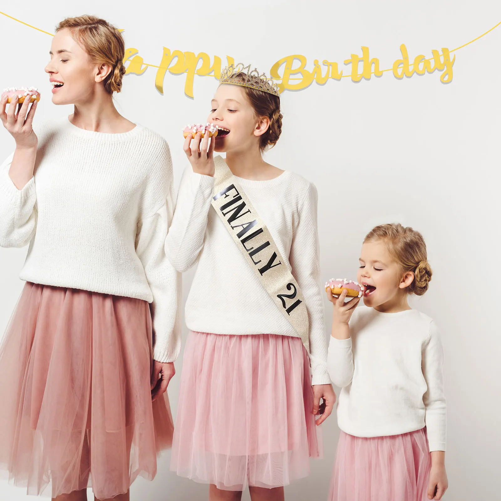 

Crown Banner Birthday Rhinestone Tiara Sash Hair Hoops Gloss Powder Princess Birthday Set Accessories