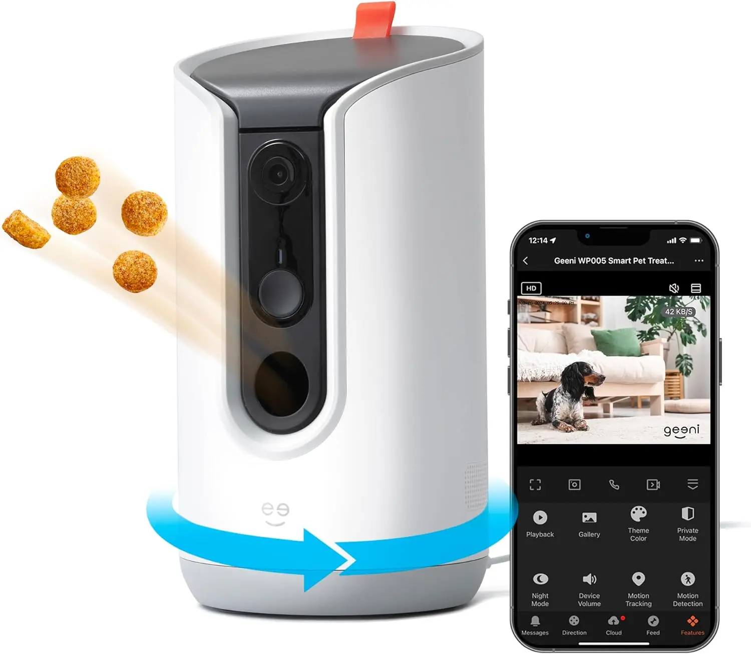 

Умная камера для домашних животных с дозатором лакомств - 2K HD WiFi, двусторонняя аудиосвязь, ночное видение, автоматическое отслеживание, управление через приложение для собак и кошек