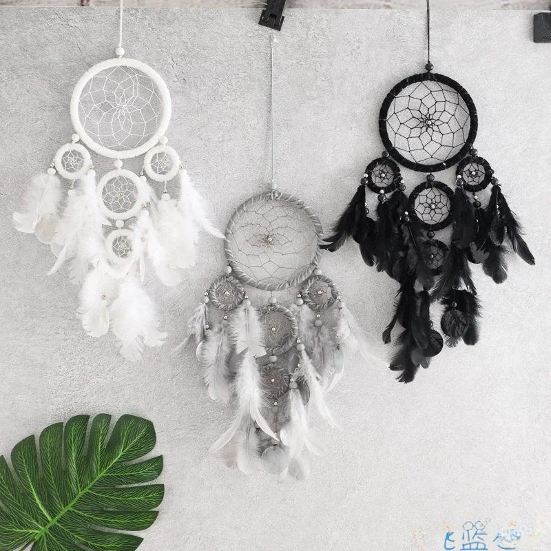 

Handmade Gothic Style Feather Dream Catcher Home Decorative Wall Hanging Ornament Ring Shaped Ornament Creative Tassel Design