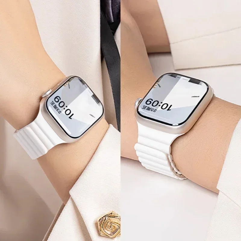 Магнитный ремешок для Apple Watch, 46 мм, 42 мм, 49 мм, 45 мм, 44 мм, 41 мм, силиконовый спортивный браслет iWatch Series ultra 10 9 8 7 6 5 SE