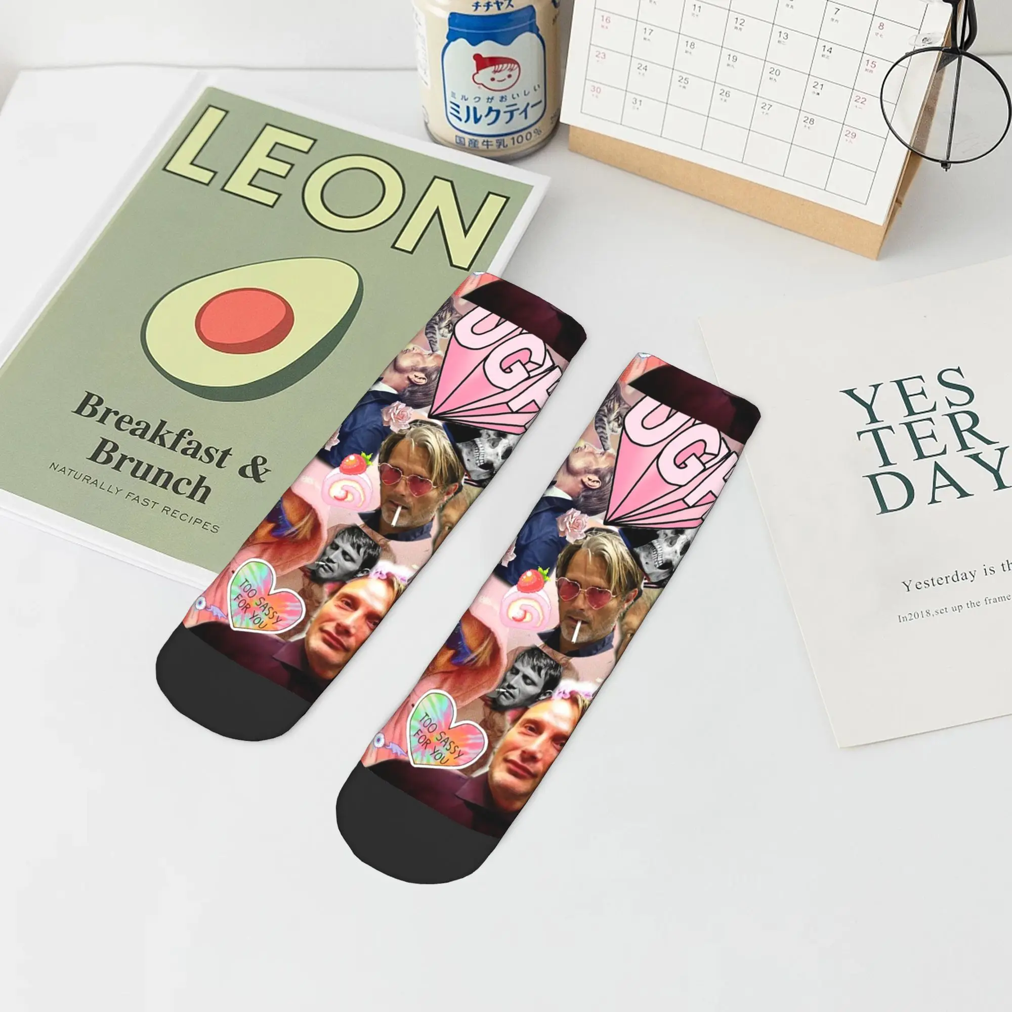 

Mads Mikkelsen Collage Greeting Card36 Socks Harajuku Sweat Absorbing Stockings All Season Socks Accessories for Unisex Gifts