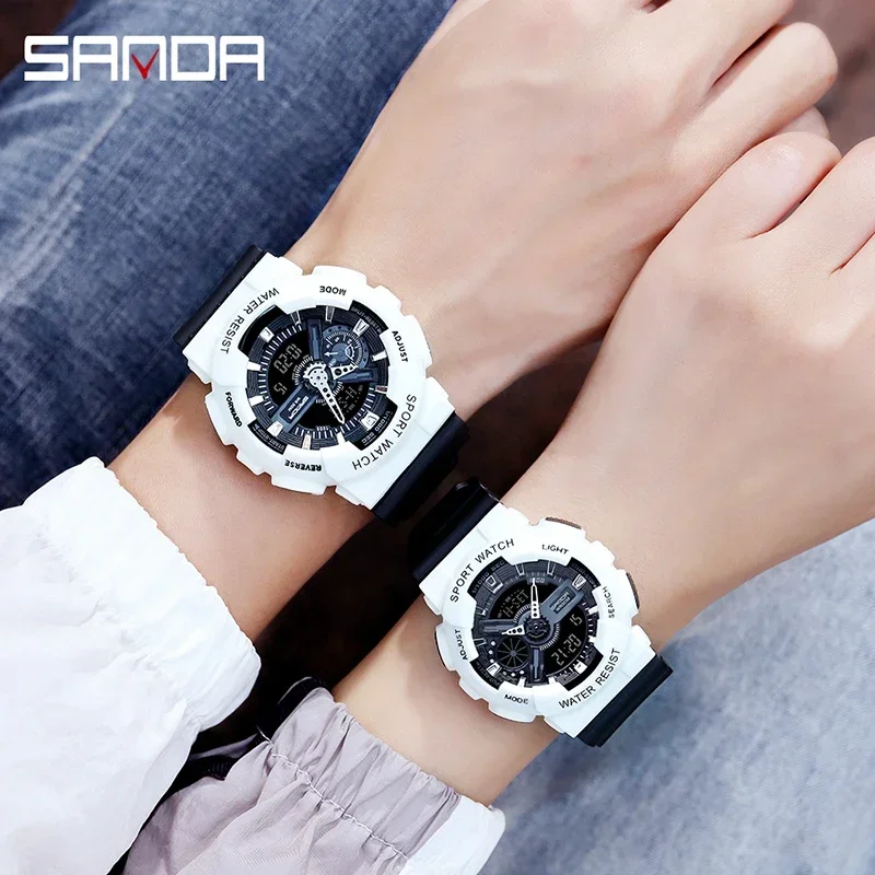 SANDA 2023 New Fashion Multifunctional Classic Couple Watch Dual Display Watch HD LED Luminous Waterproof Watches Reloj Hombre