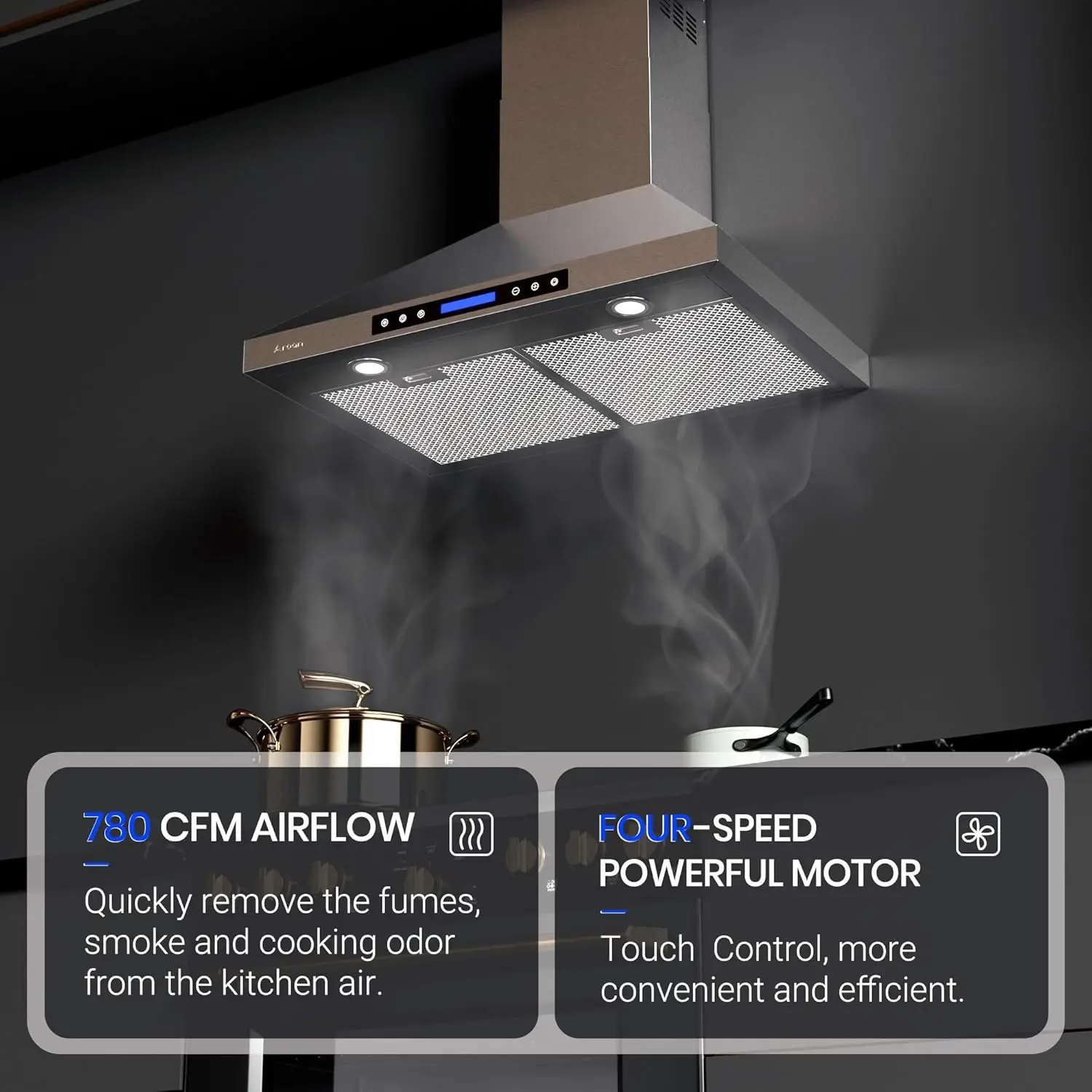 Wall Mount Range Hood with Ducted/Ductless Convertible Duct, 30 Inch 780CFM Stainless Steel Vent Hood, 4Speed Touch Panel with 2