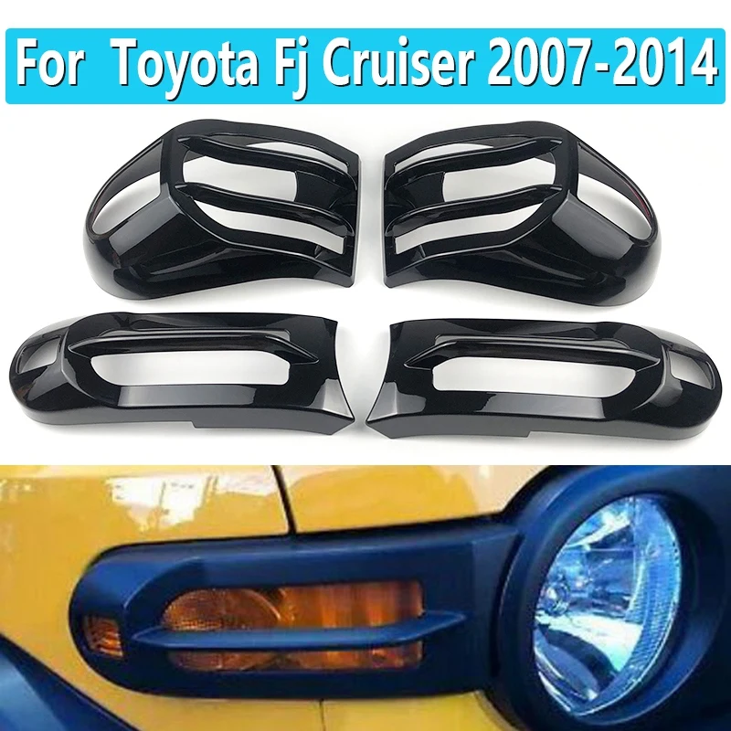 

Front Rear Tail Light Cover Trim Turn Signal Light Lamp Protector For Toyota FJ Cruiser 2007-2020, Bright Black