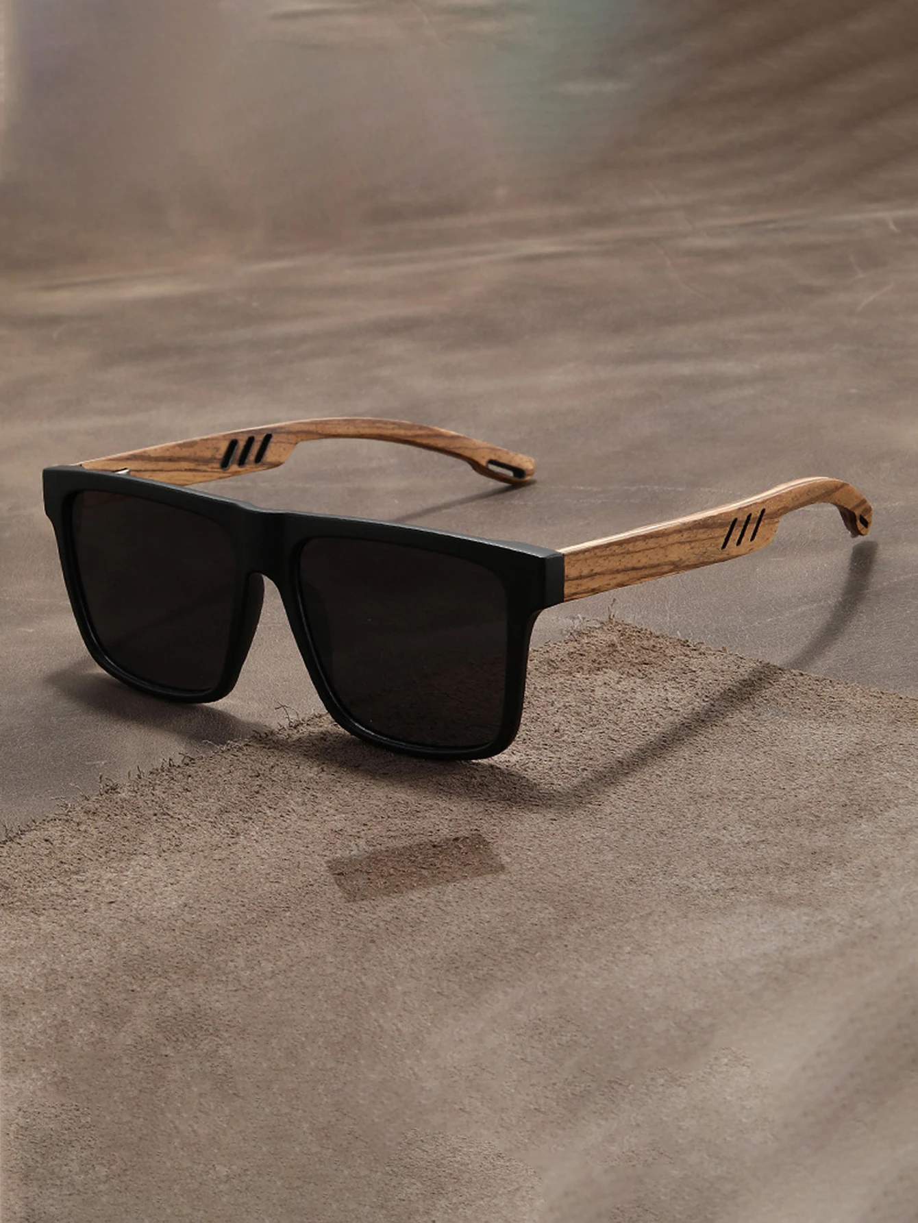 Quadratische Herren-Sonnenbrille mit natürlichem Holzimitatrahmen, polarisiertem UV-Schutz, spezielle Brille für den Außenbereich – Detail 2