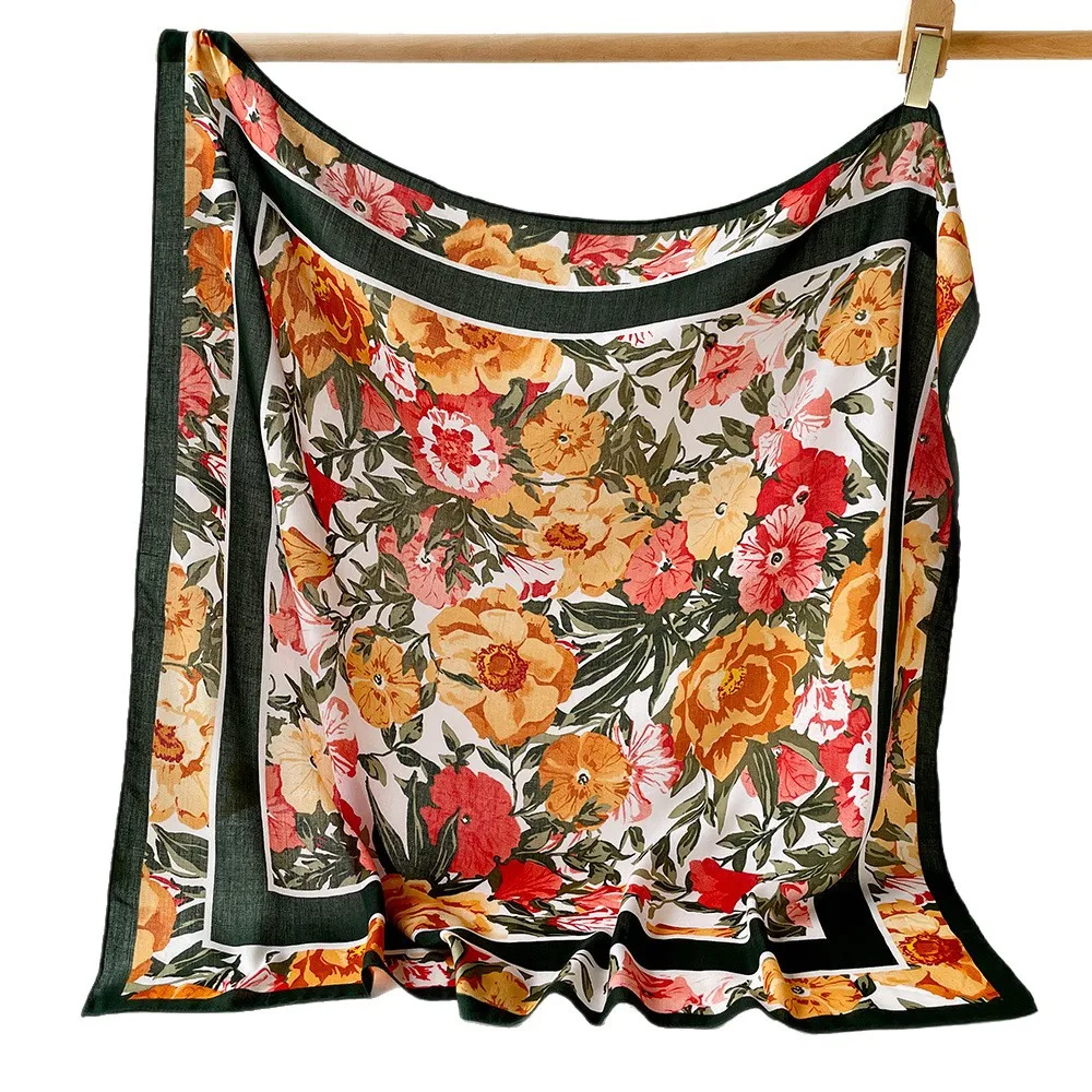 وشاح مربع بطبعة زهور 90 سم، وشاح رأس وشال متعدد الاتجاهات، خفيف الوزن ممتص للعرق وحماية من الأشعة فوق البنفسجية #6
