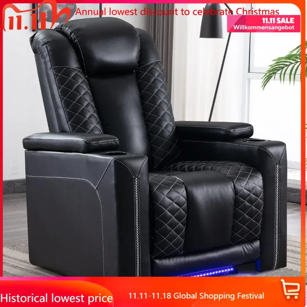 Electric Power Recliner Chairs with USB Ports and Cup Holders, Breathable Faux Leather Home Theater Seating Recliner with