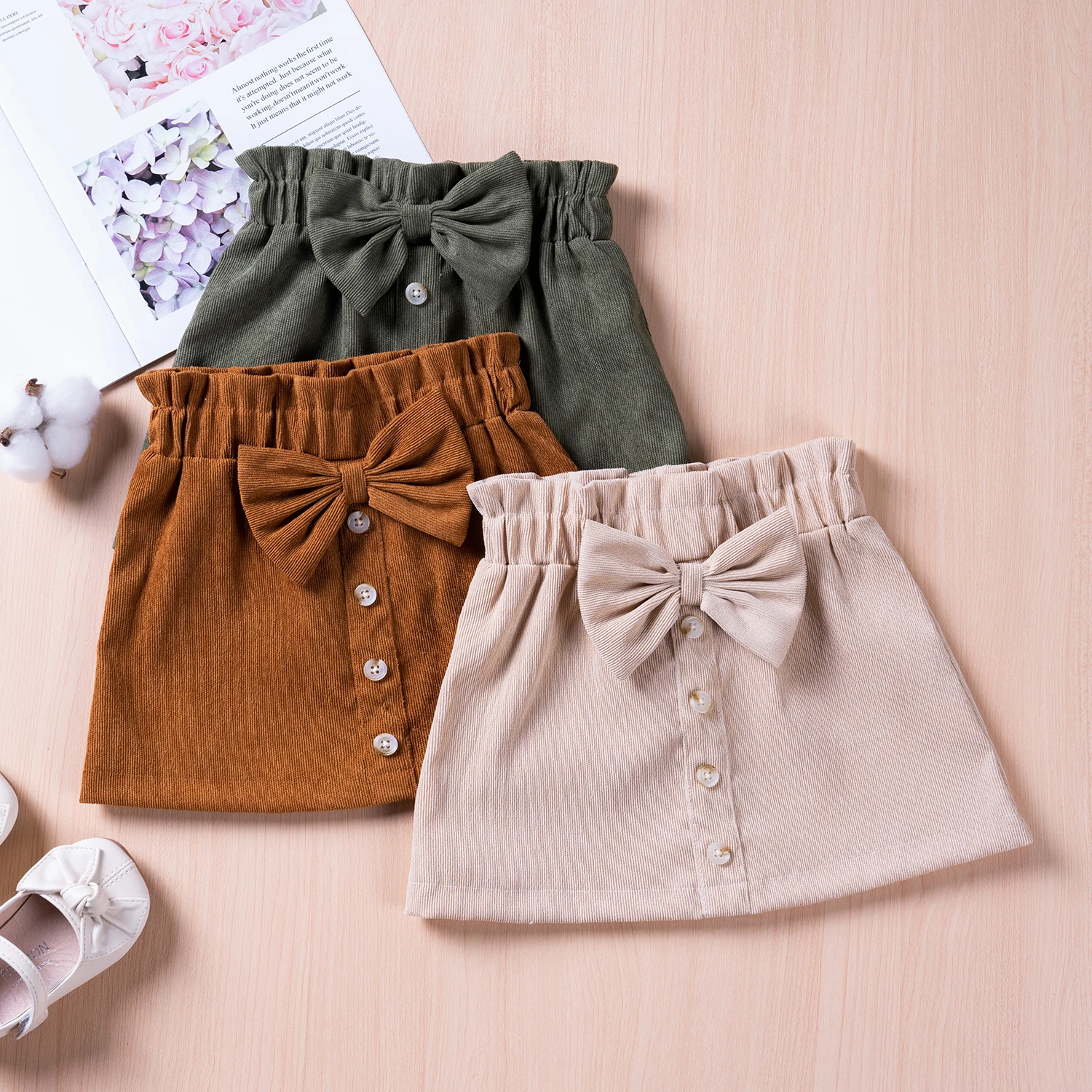 Toddler Baby Girl Skirt Solid Button Skirt With Bow Trim Solid Color Skirt Casual Spring And Autumn Girl Short Skirt