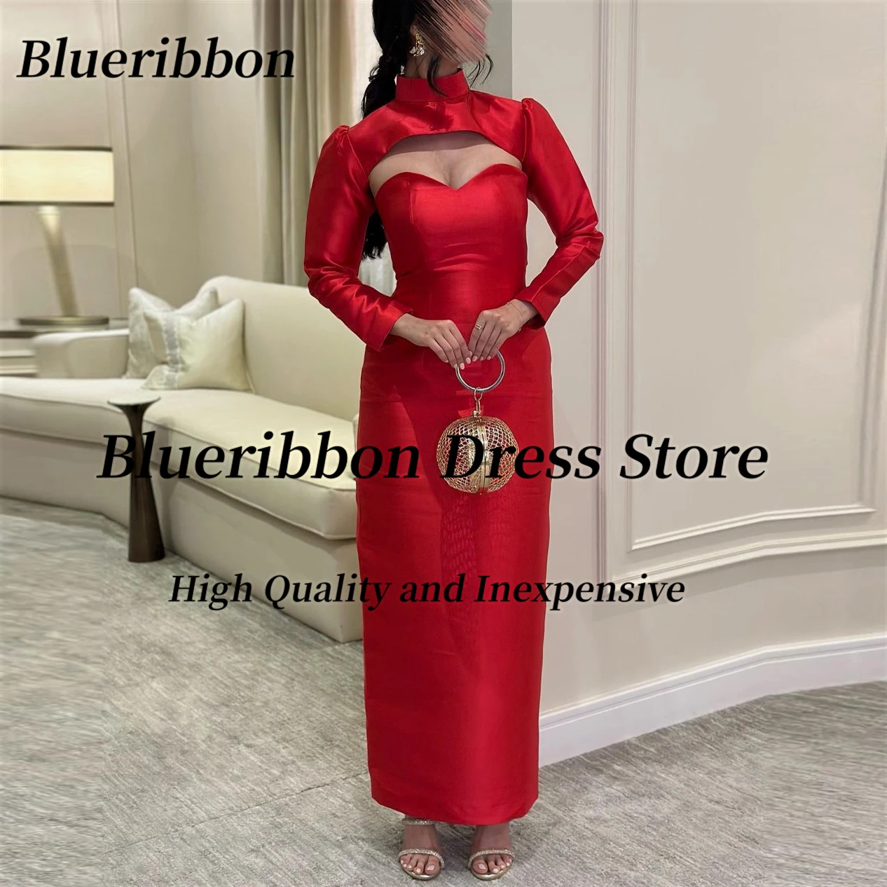 Blueribbon rote Scheide Kleider Abend party Schatz Reiß verschluss zurück Ballkleid für Frauen lange Ärmel Wraps Hochzeits gäste tragen