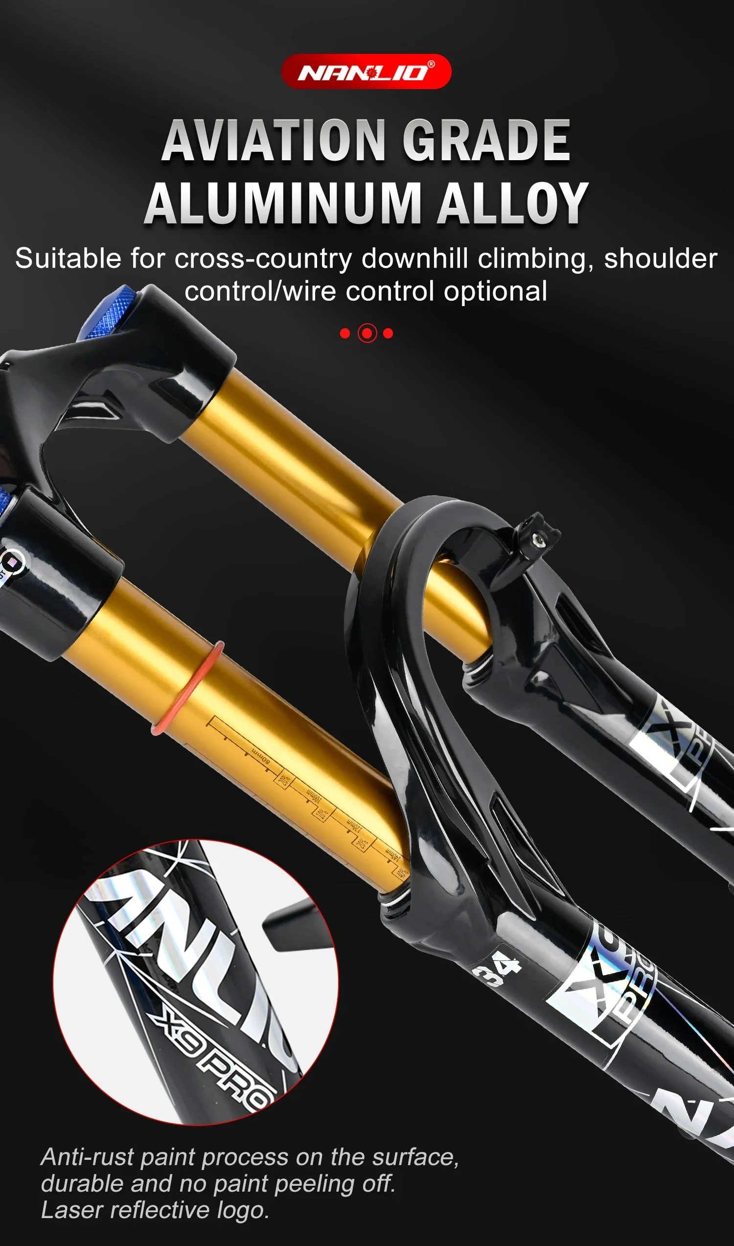 Nanlio X9 Pro MTB Air Suspension Fork 34mm 140/160mm Travel 26/27.5/29 Inch 100x9 100x15 Damping Rebound Bike Fork