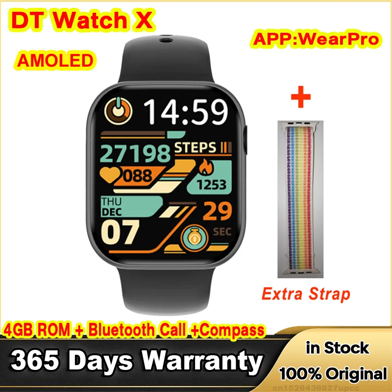 Series 10 AMOLED DT Watch X Smart Watch 4GB ROM Bluetooth Call Compass Games Smart Gesture 3D Vision DT Watch 10 Smartwatch Men