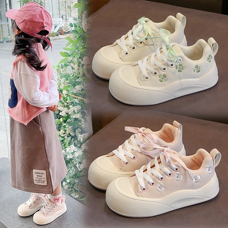 Kids Casual Shoes for Girls 2025 New Autumn Toddler Walking Shoes Floral Embroidered Soft Sole Breathable Girls School Trainers