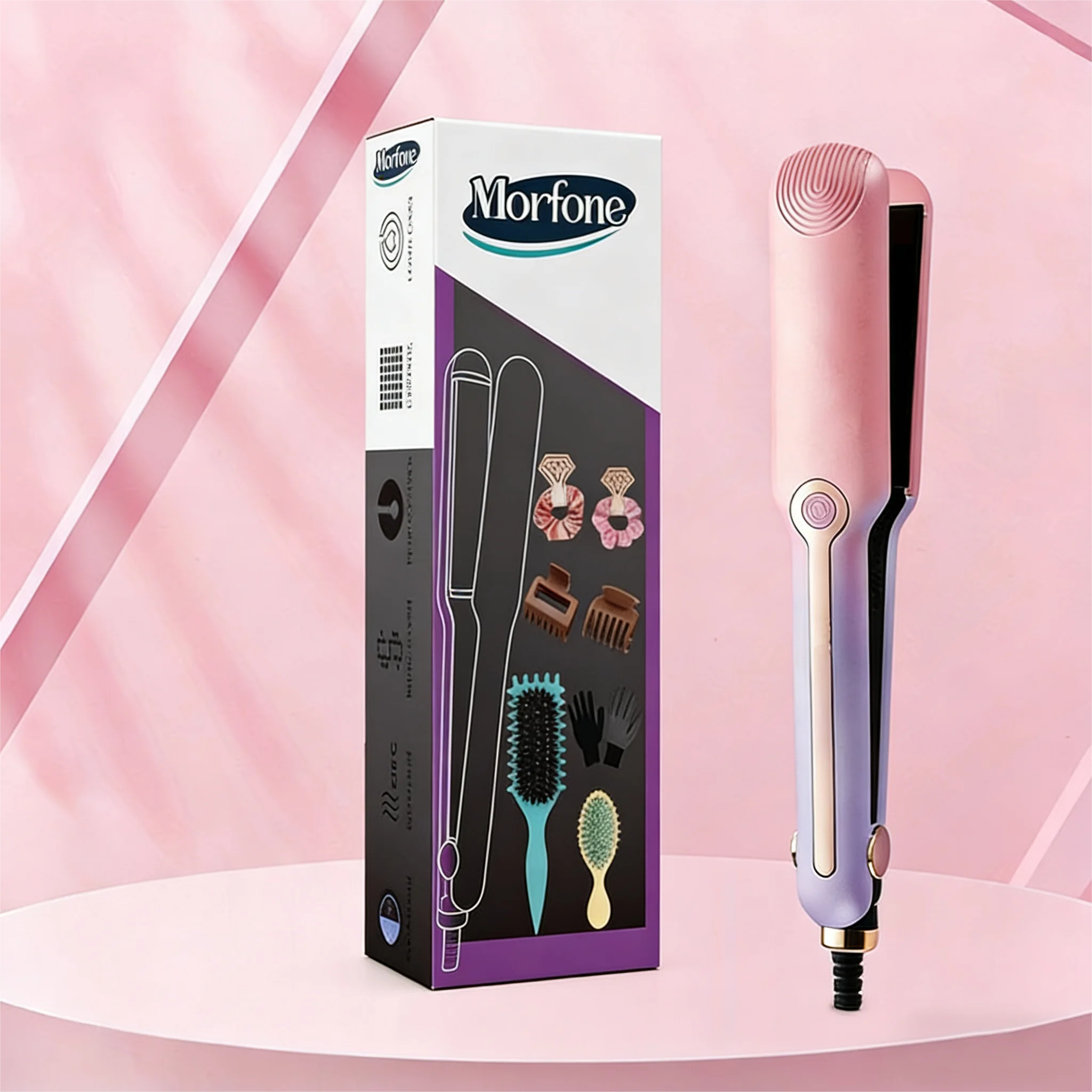 MORFONE مستودع محلي 8 قطع مكواة مسطحة احترافية لتجعد أقل، لامعة وسلسة، أدوات التصميم