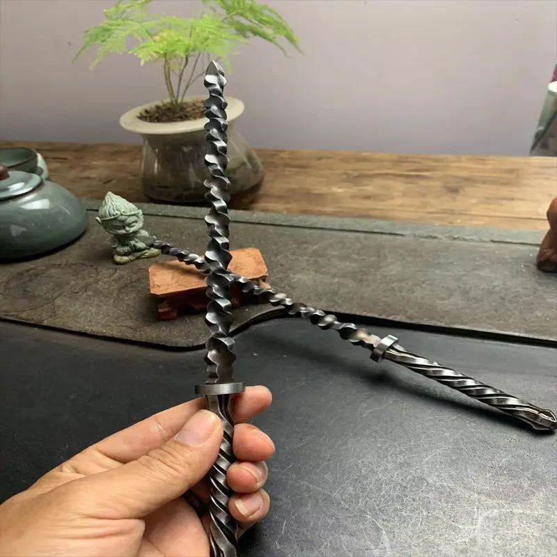 27cm Handmade Whip Twist Desktop Ornament Mini Small Weapon Collection Double Whip Cold Weapon Tool