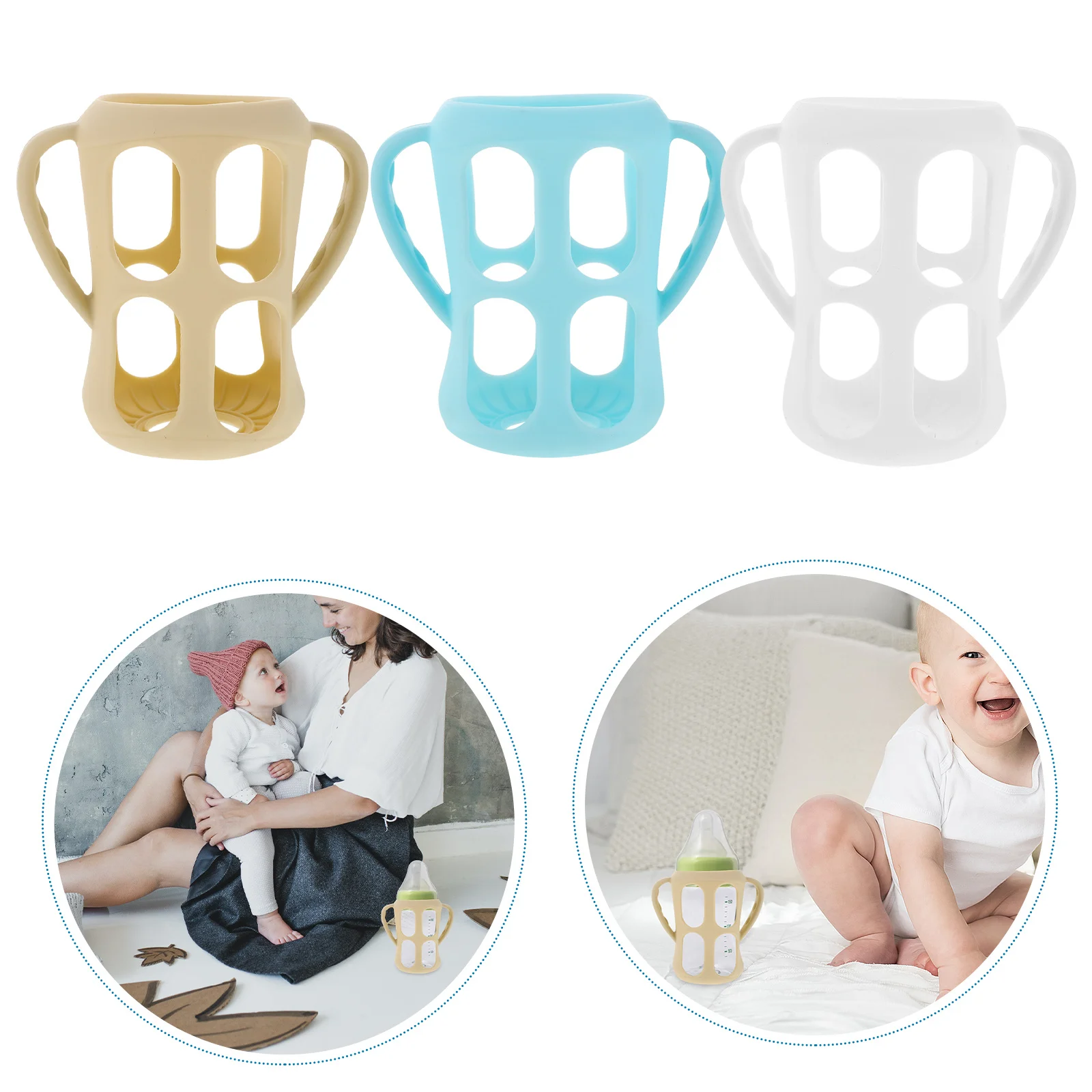 

3Pcs Baby Bottles Silicone Sleeve Handles Anti-Slip Heat Insulation Protector Universal Bottles Cover Toddler Training Cup