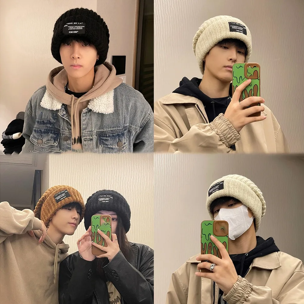 New Fashion Men Warm Knitted Hat Soft Thick Wool Wrinkle proof Hat Winter Warm Ski Hat Loose Hat Casual Hat
