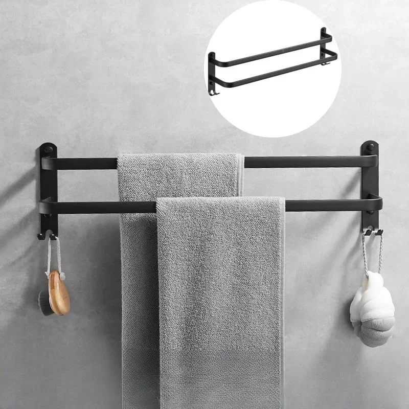 

30/40/50cm Seamless Storage Of Kitchen Towel Rack For Bath Without Drilling Simple Black Space Aluminum Bathroom Hanger Bedroom
