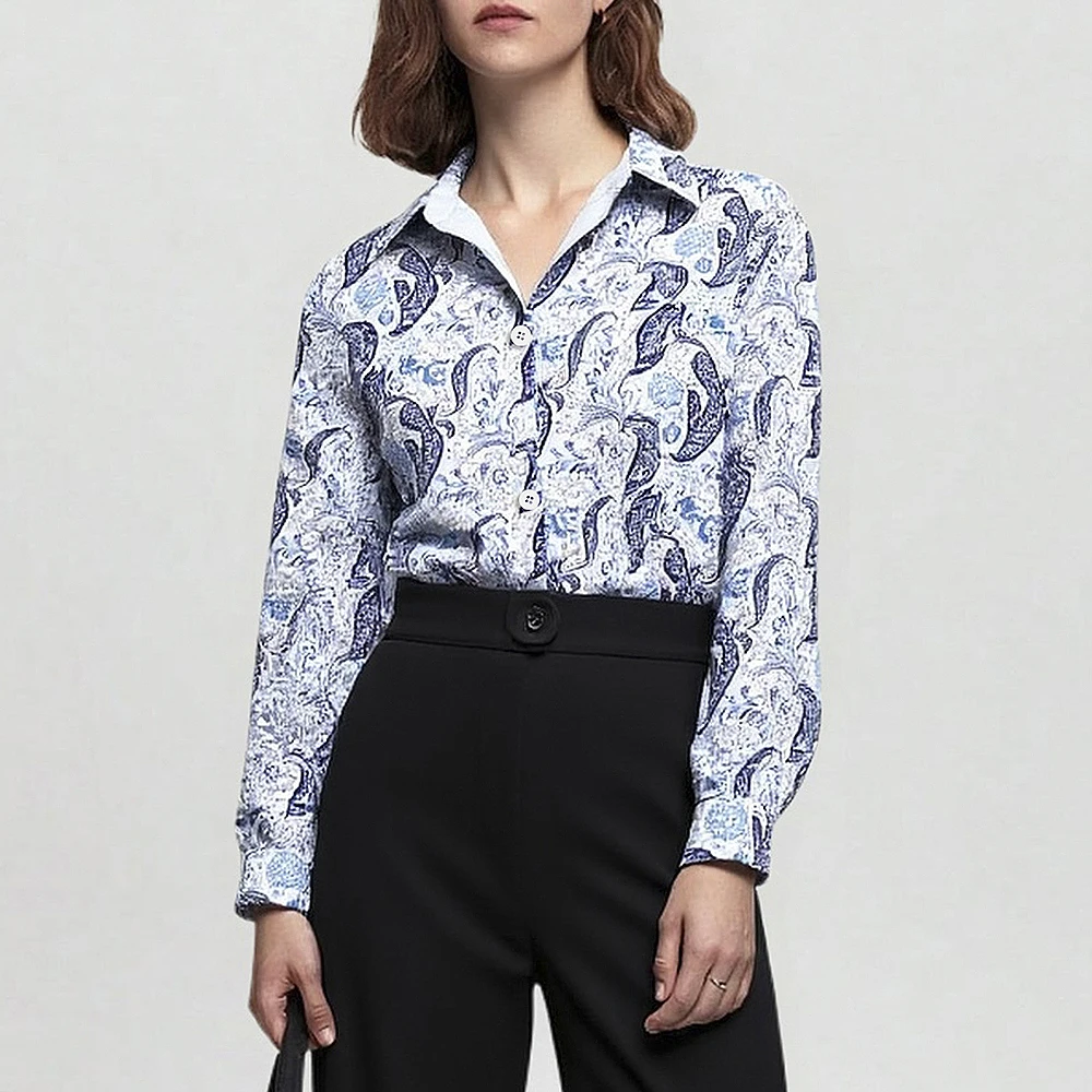 

Mia Muse Boutique, осенние рубашки, 2025 г., женские удобные рубашки с длинными рукавами и принтом, облегающие тонкие повседневные рубашки с воротником