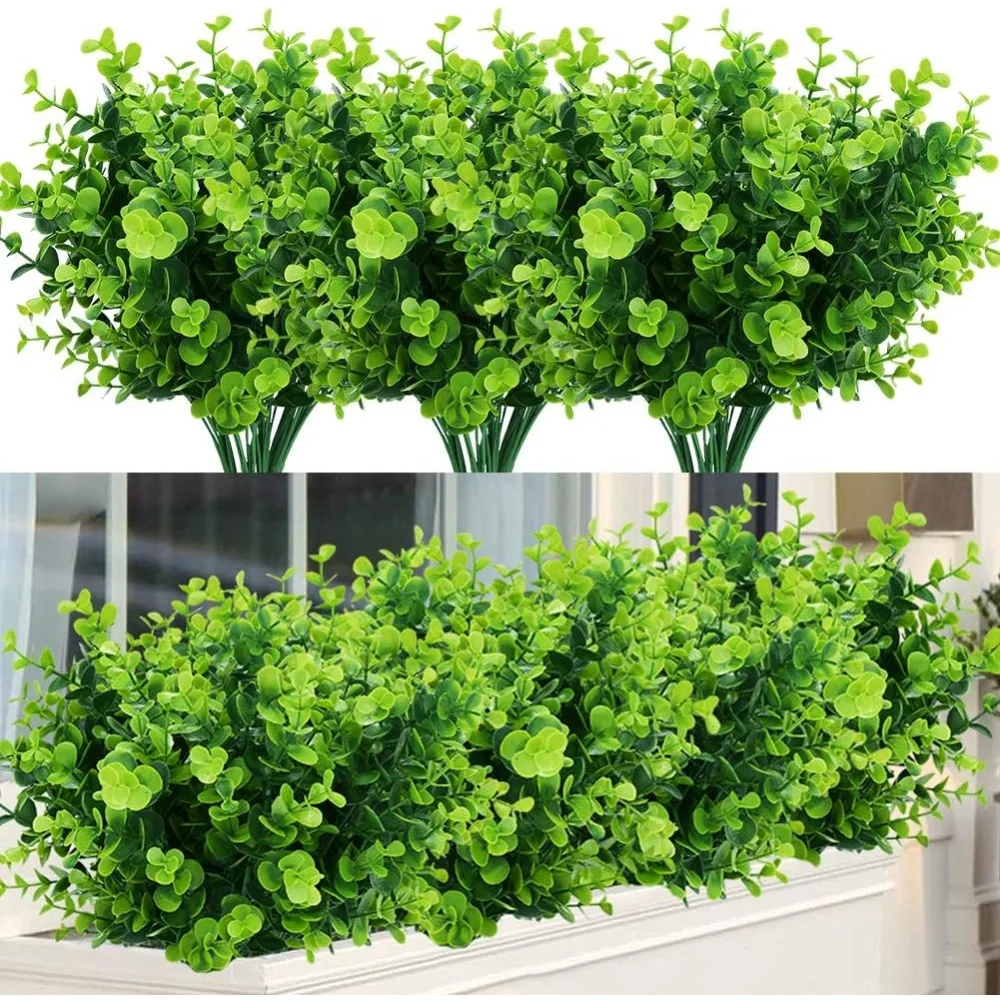 

24 Bundles Outdoor Artificial Boxwood Stems Faux Plants Shrubs, Fake UV Resistant Greenery Foliage Spring for Farmhouse, Home, G