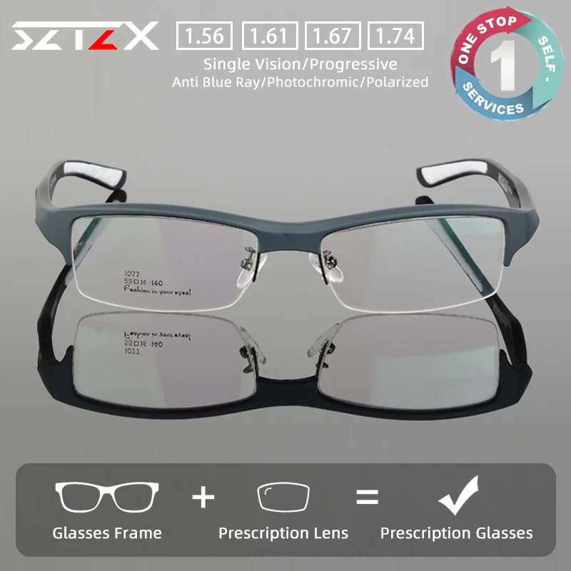 Lunettes de vue légères SZTZX, anti-lumière bleue, lunettes de sport carrées pour hommes, lunettes de myopie, lunettes de lecture progressives personnalisées