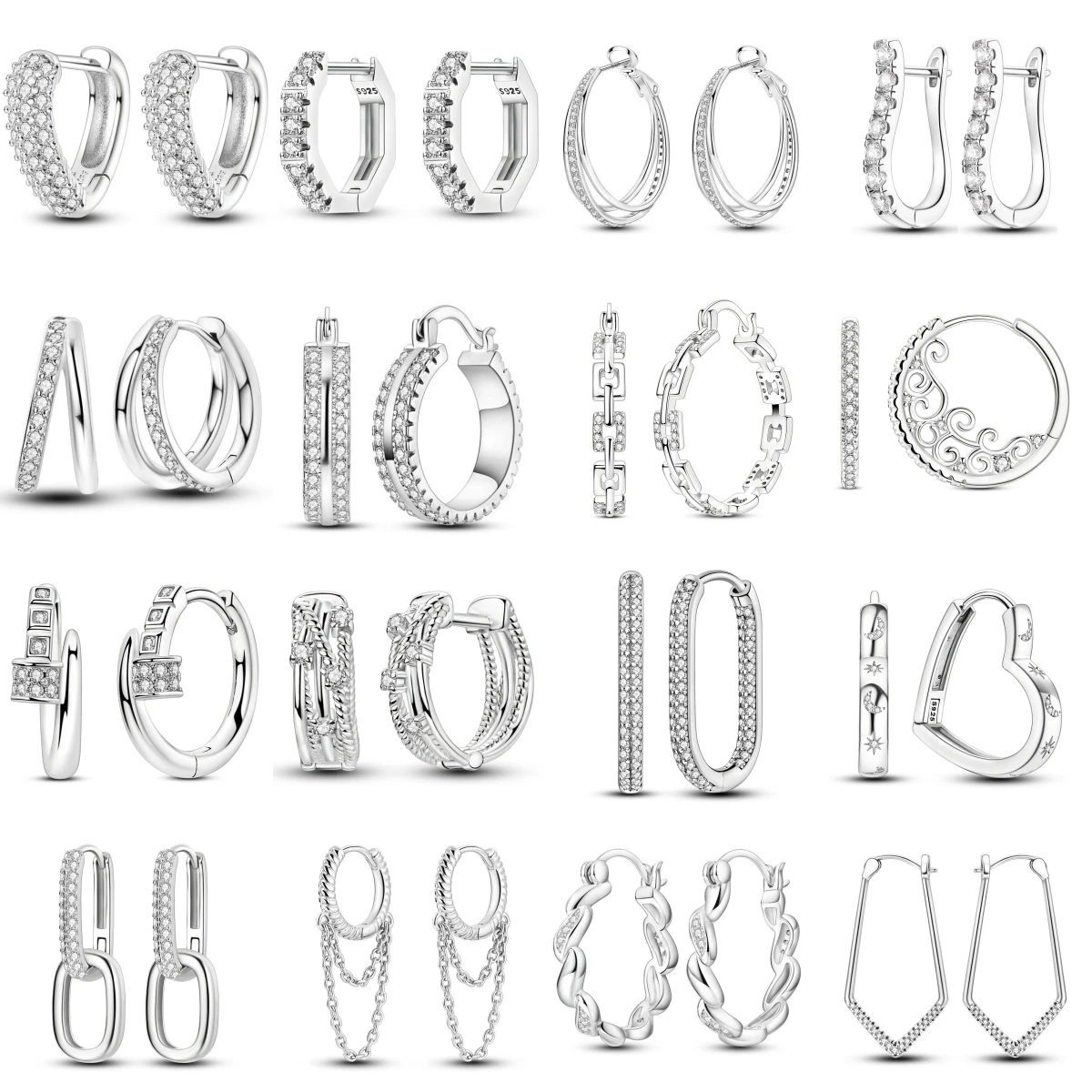 

PANPOKI 925 Sterling Silver Woman Hoop Earring Fashion Sparkling Zircon Round Ear Stud Earrings Jewelry Lover Anniversary Gifts