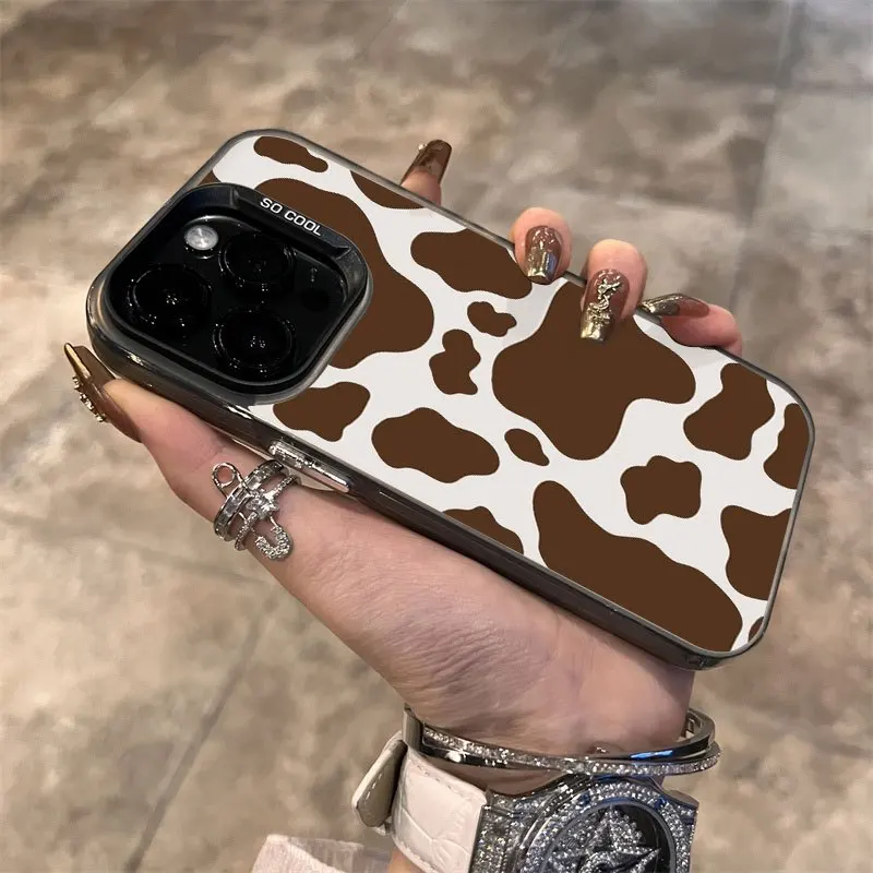 شاشة كاملة بنمط البقرة البنية لتصميم TPU iPhone17 16 15 14 13 12 11 PROMAX Plus جراب هاتف