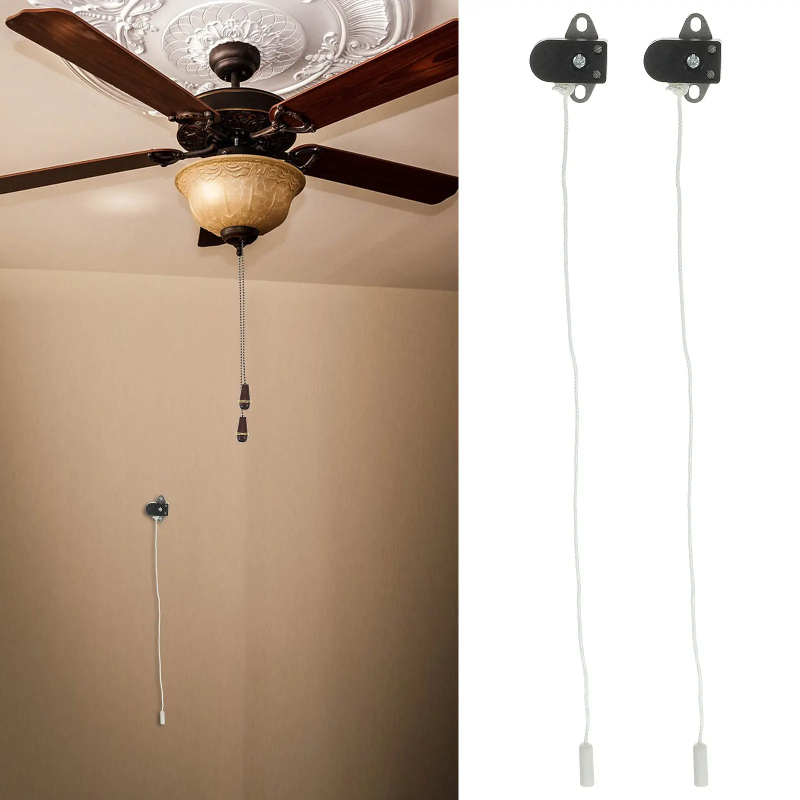 Pull Cord Lamp Switch 2Pcs ABS Copper Replacement Pull Chain for Wall Mounted Bathroom Ceiling Lights