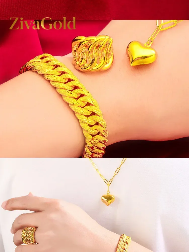 

Набор украшений ZivaGold Heart (колье, браслет, кольцо) для женщин, 24-каратное золото AU999 | Матовое сердечко-трио с гравировкой "LOVE", нежная элегантность