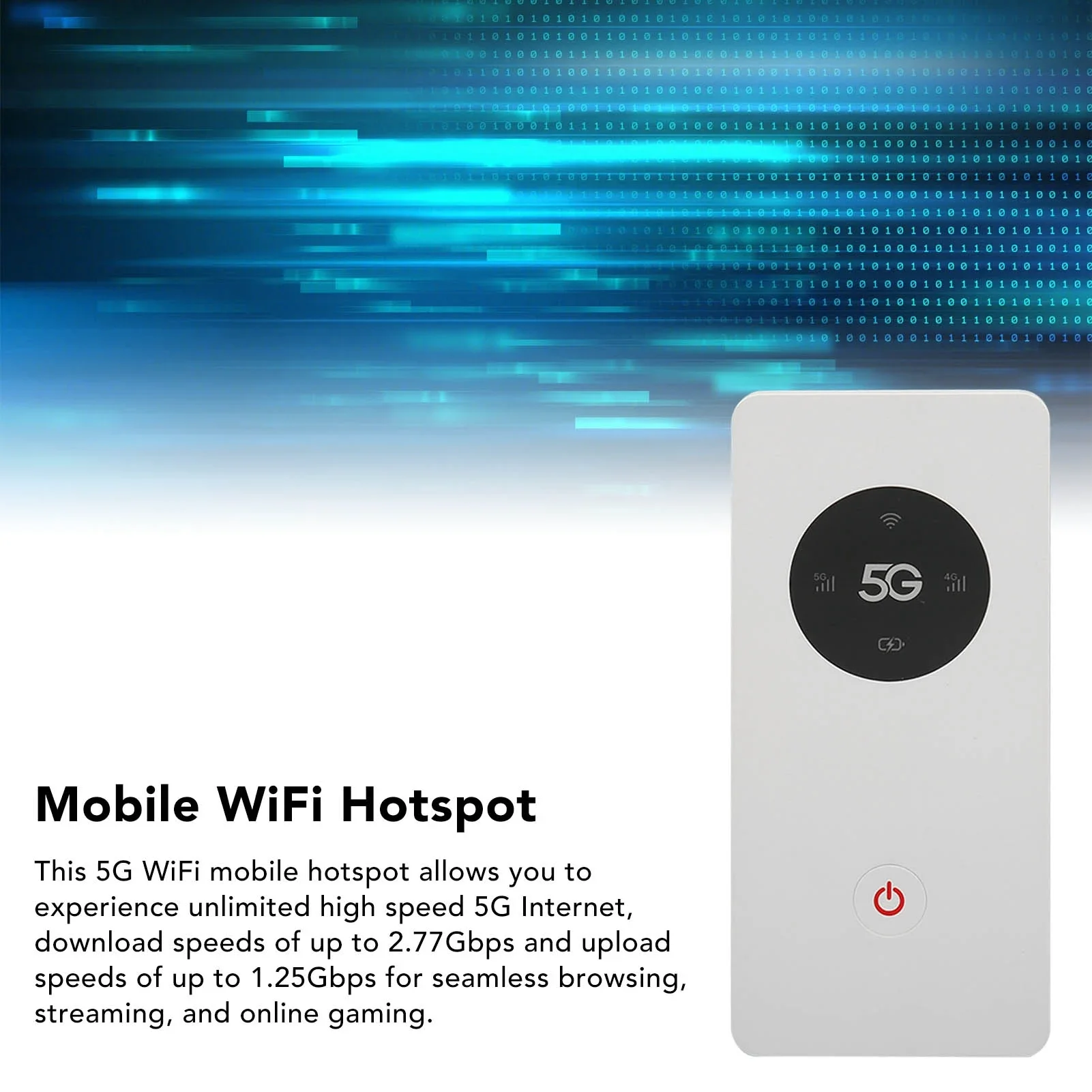 5G WiFi Mobile Hotspot Nano SIM Slot 2.77Gbps DL 1.25Gbps UL 16 Devices Capacity 5G WiFi Router with USB Cable Pin