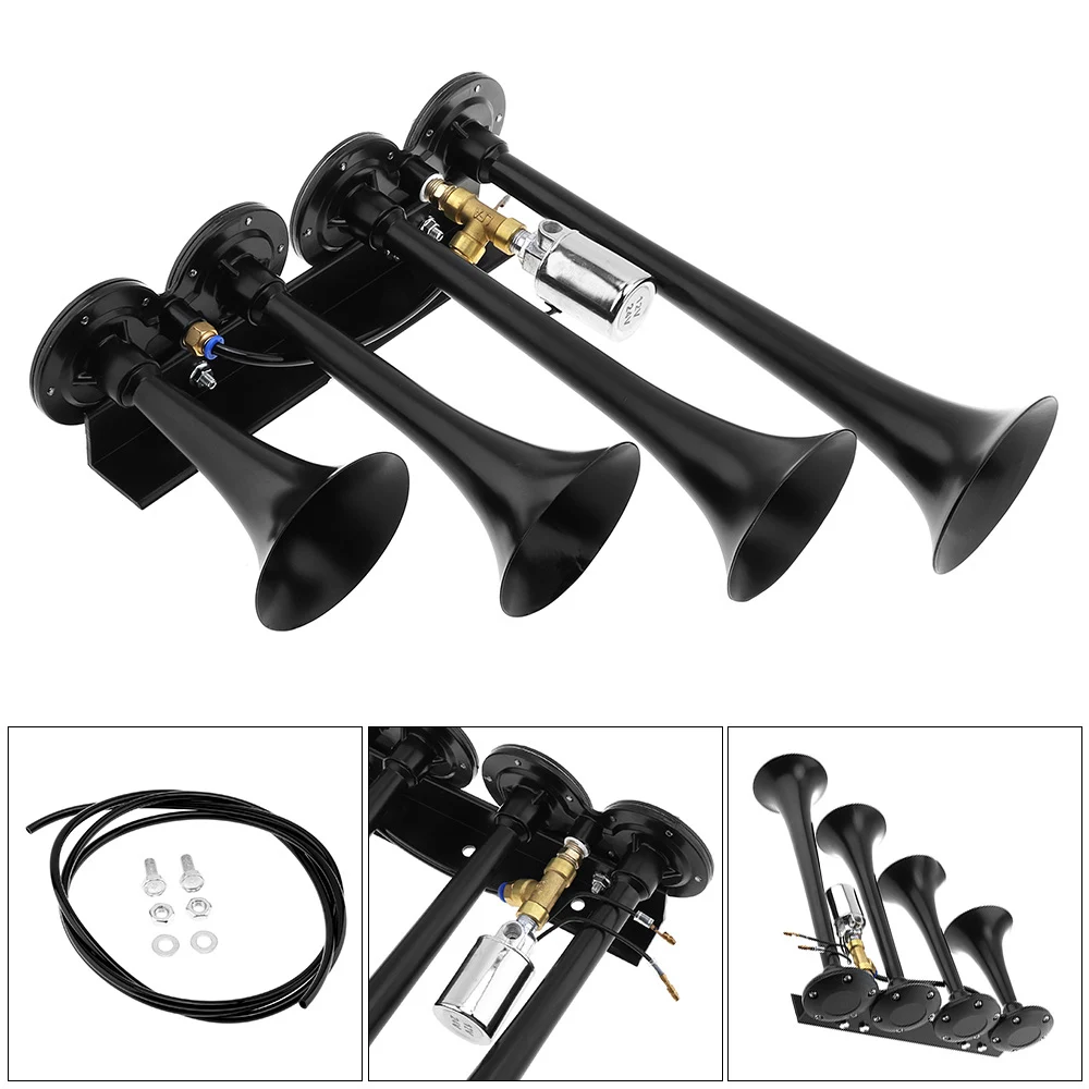 HD 12V / 24V 185dB Super Loud Single Car Trumpet Air Horn Compressor Car Horn Speaker Kit For Car Vehicle Truck Train Boat