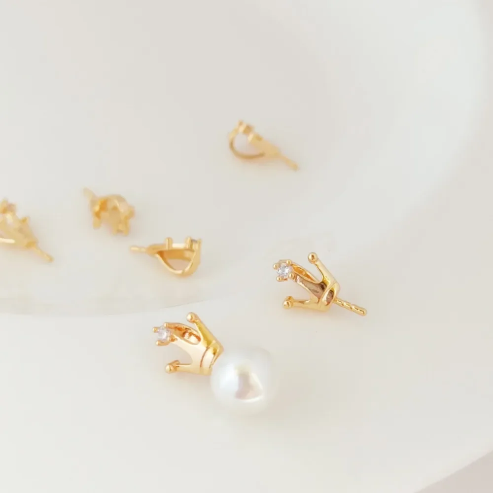 نحاس عيار 14 قيراط مطلي بالذهب، مرصع بالزركون، غطاء تاج، دبوس معلق، قلادة من اللؤلؤ واليشم، إكسسوار DIY #3