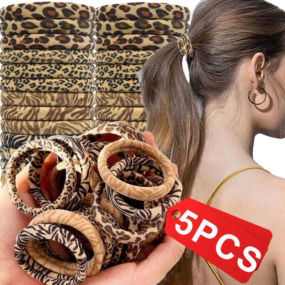 5PC High Elasticity Hair Ties Leopard Print Elastic Hair Scrunchie Ties for Women Wild Fashion Head Rope Hair Styling Accessorie