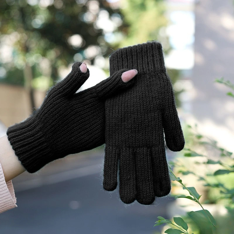 Guantes de invierno con pantalla táctil para mujer, guantes elásticos de punto, gruesos, cálidos, de dedo completo, para esquiar al aire libre