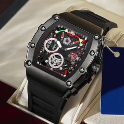 Fabriek Groothandel Horloge Mannen Luxe Merk Black Tonneau Quartz Horloges Man Mode Sport Rubber Band Mille Relojes Dropshipping