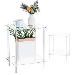 Acrylic Side Tables Acrylic Table, 2 Tier Side Table with Storage,Small Table for Bedroom,End Table for Living Room