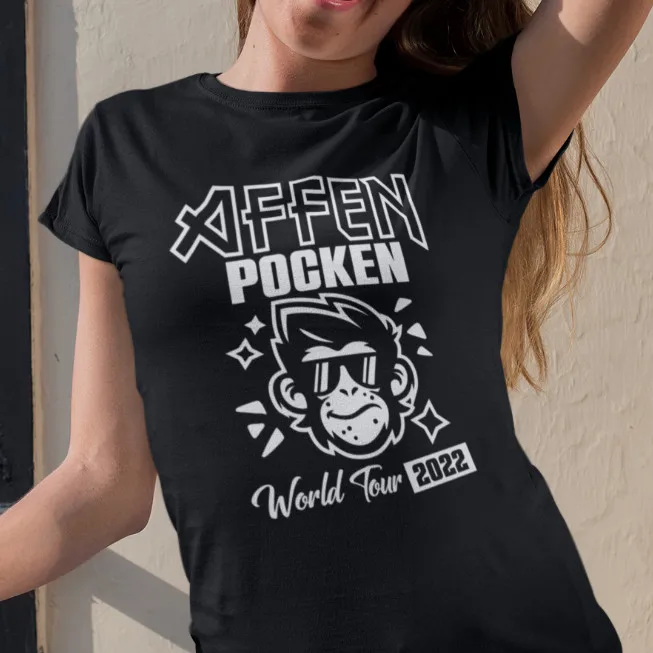 AFFENPOCKEN Tournée Mondiale 2022 Singe Vario Amusant Comédie Femme T-Shirt