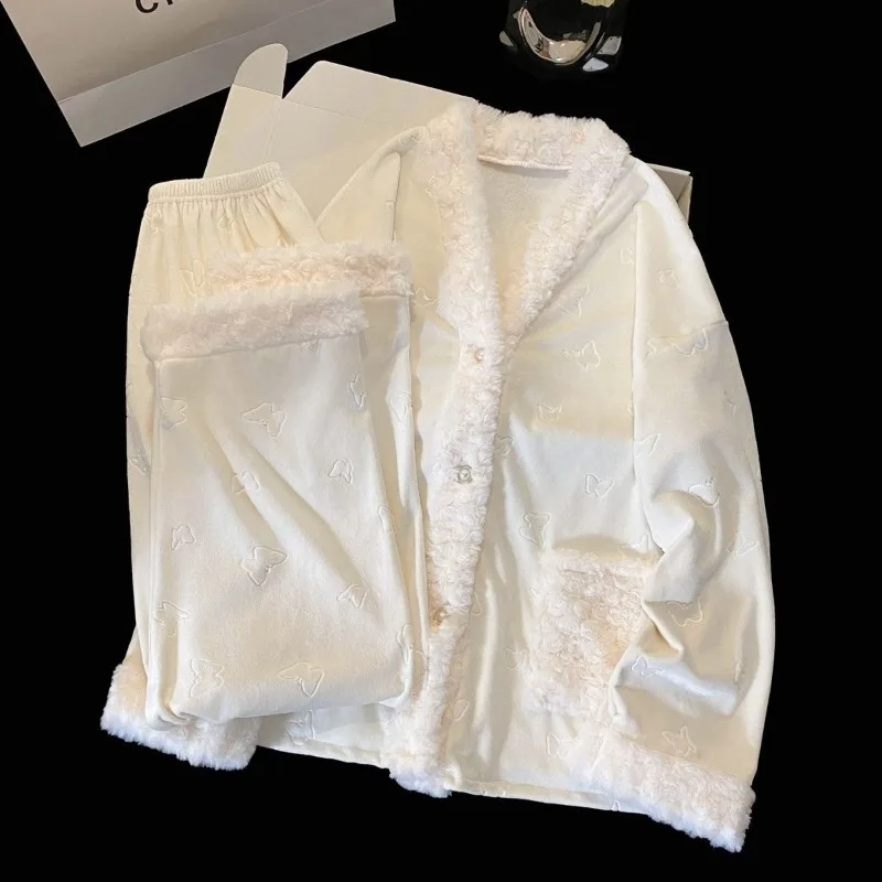 

Women's Turtleneck Elegant Fleece Pajamas 2025 New Autumn Winter Casual Thickened Soft Homewear Lounge Set Warm Clothes Night