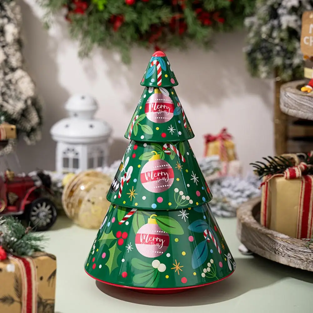 Christmas Iron Box Candy Christmas Tree Box Storage Box 3-Layer Stacked Design Candy Snack Container Storage Case navidad