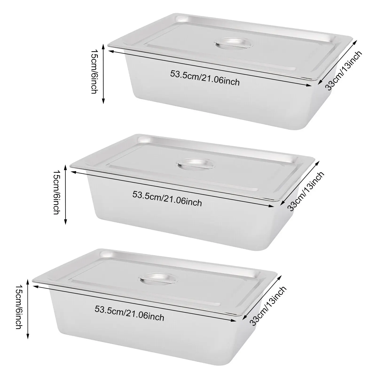 

3 Pcs-6 Inch Deep Steam Table Pans With Lid Full Size Stainless Steel Hotel Pan