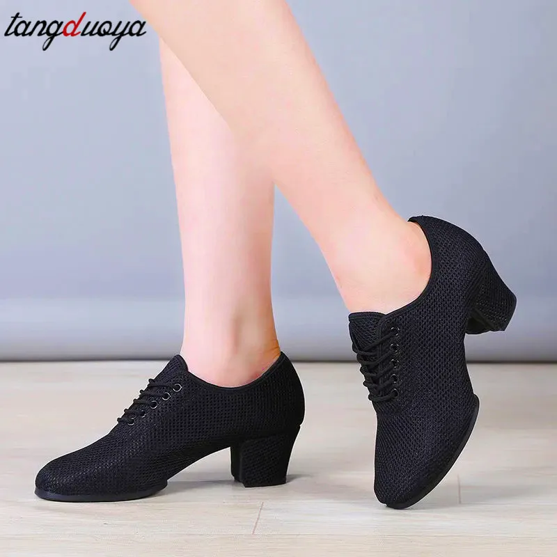 Women Latin Dance Shoes Salsa Jazz Dancing Shoes Woman Heels 3cm/5cm Breath Teachers Ballroom Dance Shoes Ladies Dance Sneakers