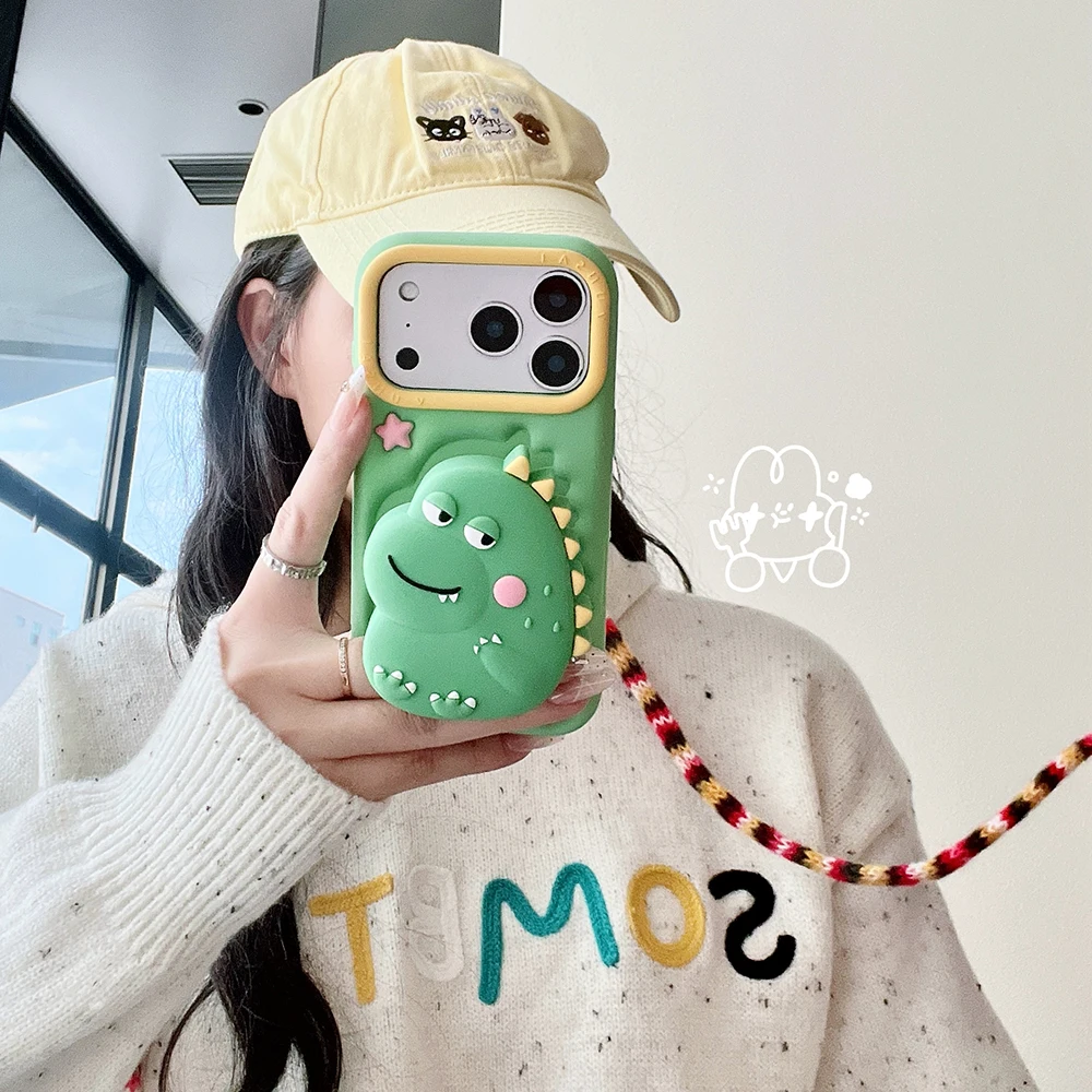 3D Cartoon Dinosaurier Teleskop Halterung Telefon Fall Weiche Silikon Ständer Halter Abdeckung Für iPhone 17 16 Plus 16e 15 14 13 12 Pro Max – Detail 7