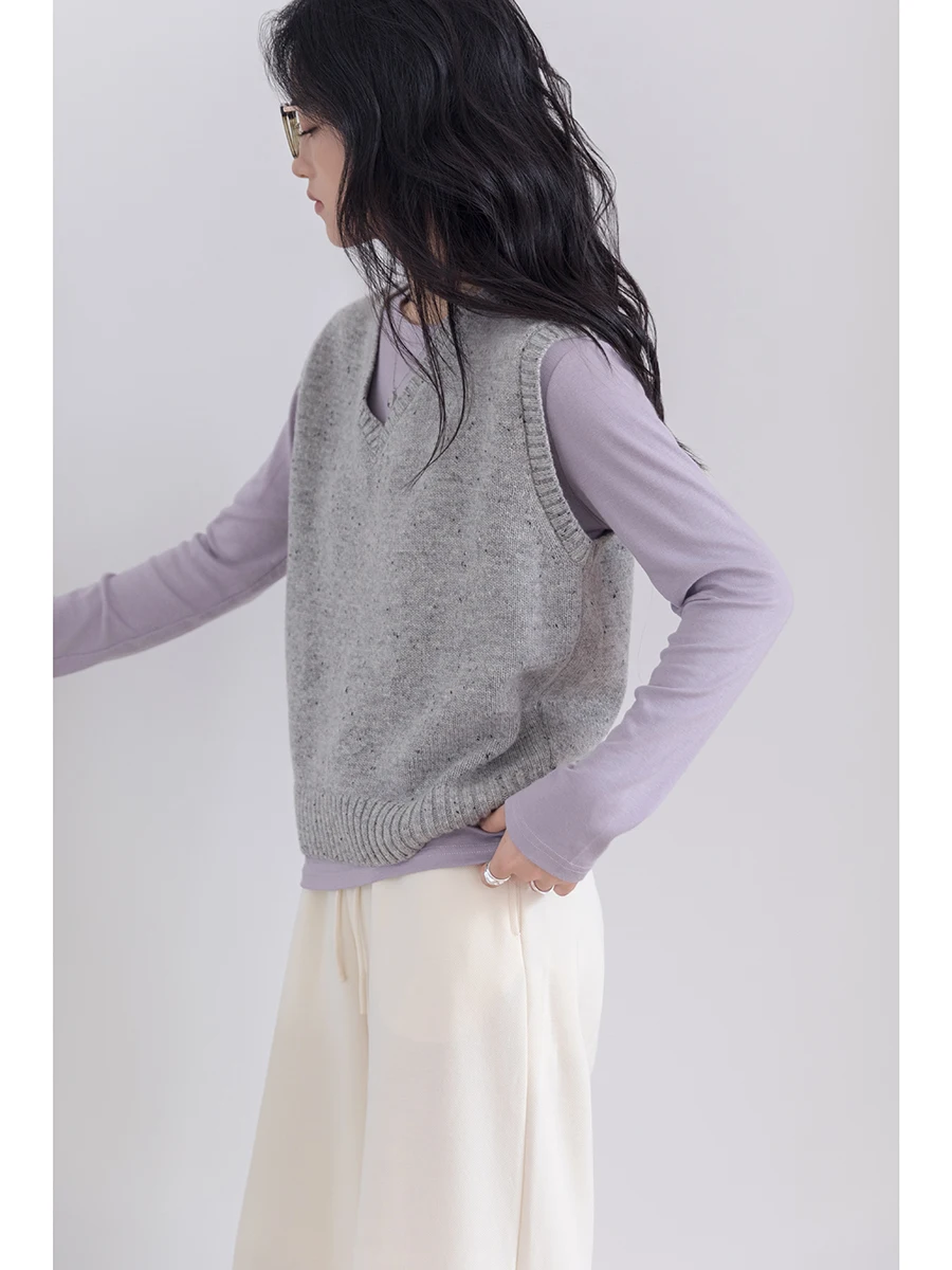 

Женский вязаный жилет из 100% шерсти, осенне-зимний, свободный, с V-образным вырезом, в горошек, в корейском стиле, для повседневной носки