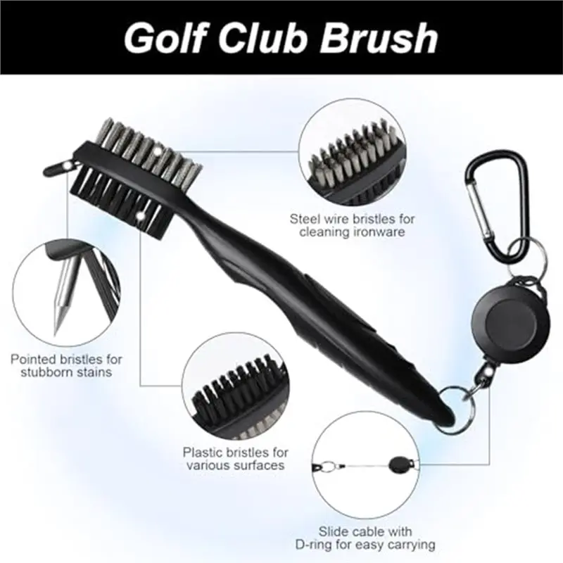 NEW-Golf Club Cleaner Cleaning Kit Includes Towel, Brush, Divot Tool, Groove Sharpener For Men& Women