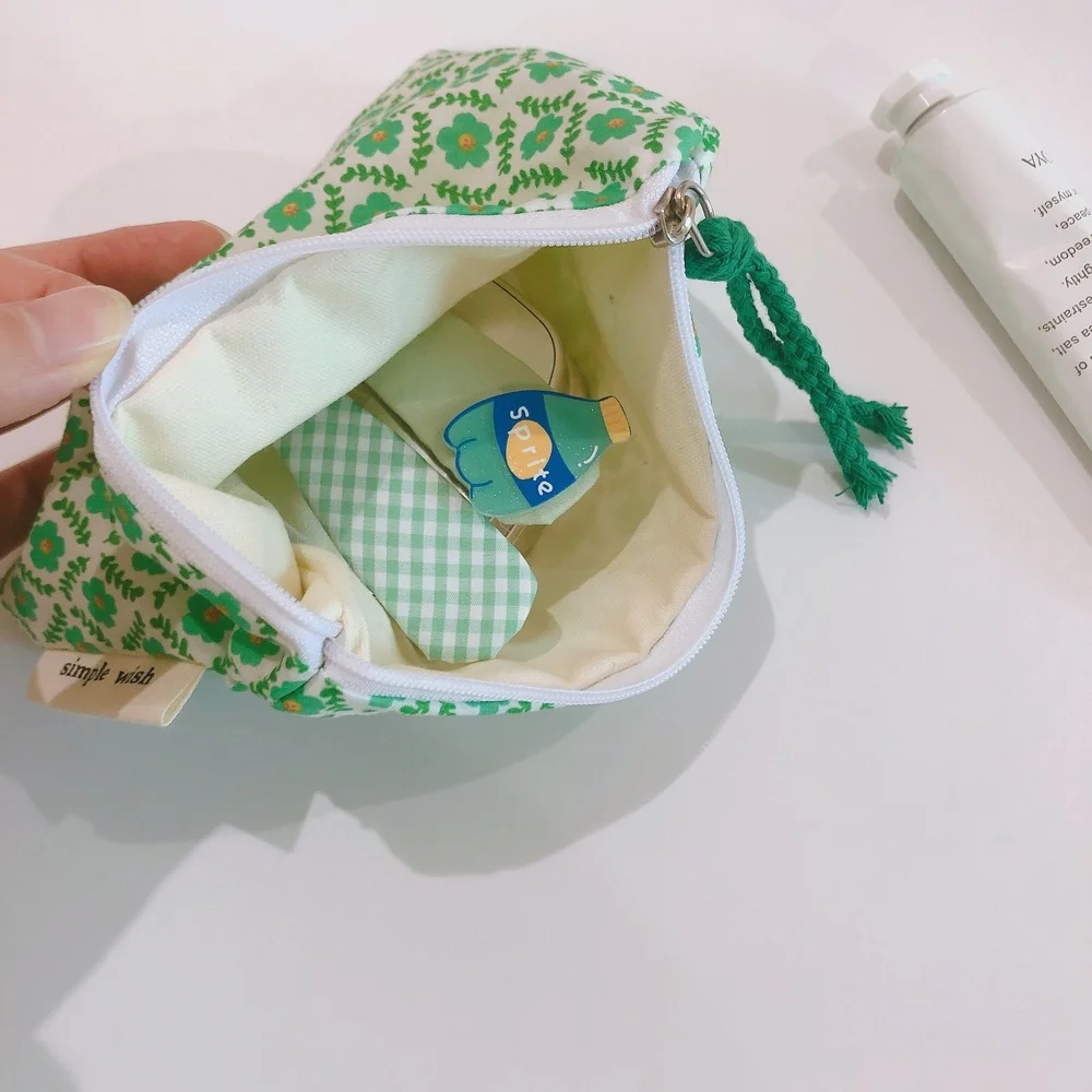 Small Flower Cosmetic Bag Cotton Mini Fabric Women Travel Make Up Toiletry Bag Korean Female Little Purse Zipper Coin Pouch Case