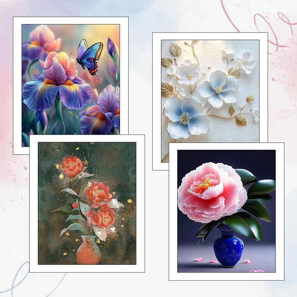 Art Craft Picture - ภาพวาดระบายสีตามตัวเลข ลายดอกไม้ 1 ชิ้น แบบไม่มีกรอบ สำหรับงานฝีมือ