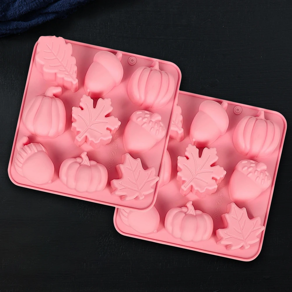 2 Pack Autumn Silicone Molds Pumpkin Leaf Acorns Shape 3D Candy Mold 9 Cavity Fall Muffin Cakelet Pan Thanksgiving Cake Mold DIY