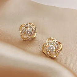 Small Stud Earring For Woman Golden Crystal Shinning Luxury Girl Jewelry Christmas Gift Wedding Accessories Trendy Ear Rings