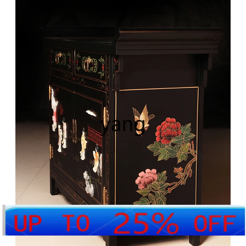 

Lcx new Chinese-style porch cabinet foyer hand-painted decoration classical dining side cabinet inlaid furniture